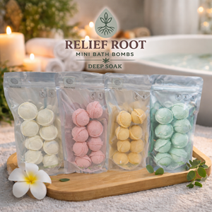 Relief Root 300mg CBD :100mg THC 8 pack mini Bath Bombs